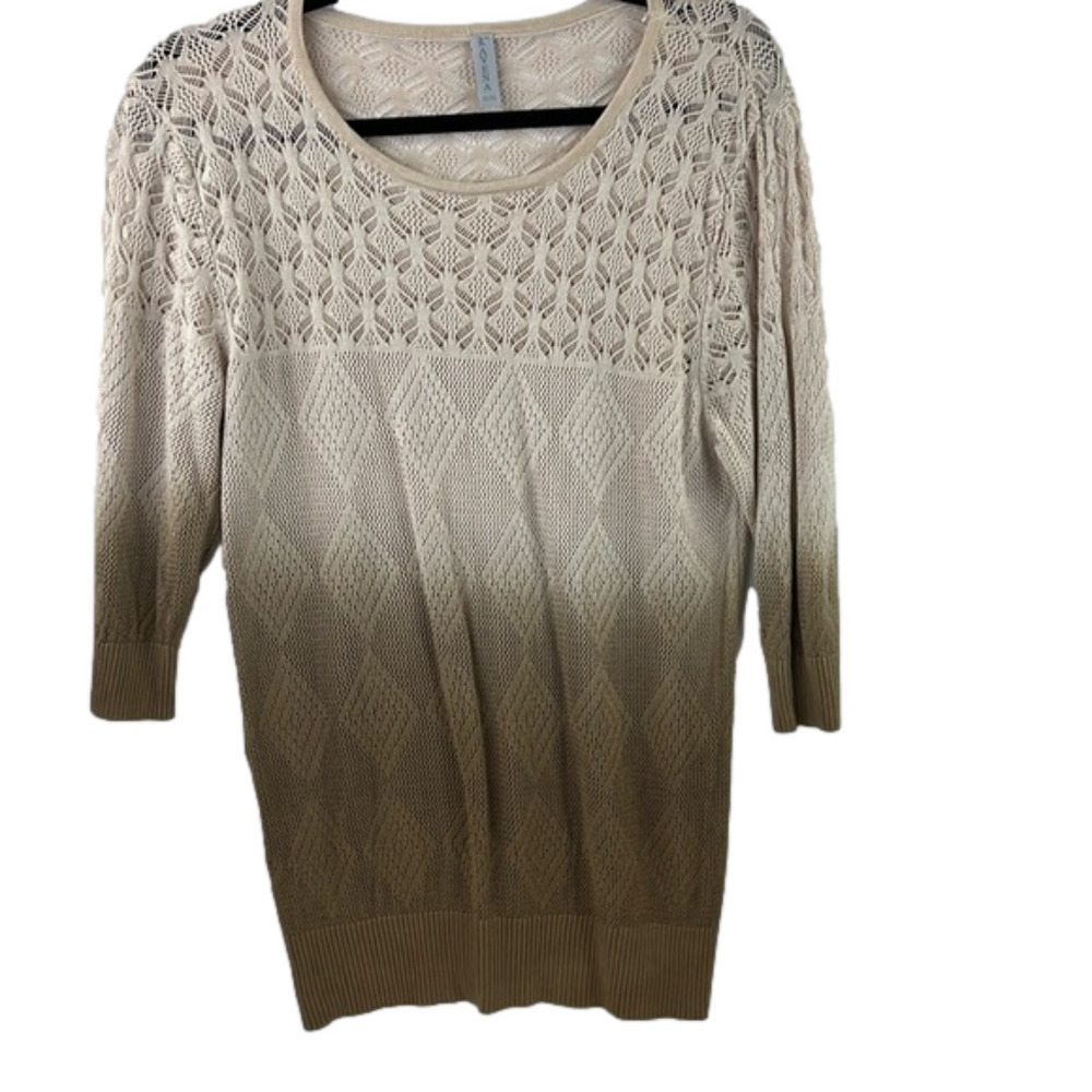 Lavena  Women's Cream Knit ¾ Sleeve Sweater